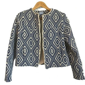 LES CANEBIERS Women’s Vintage Cropped Jacket Blue & White Size 2-4